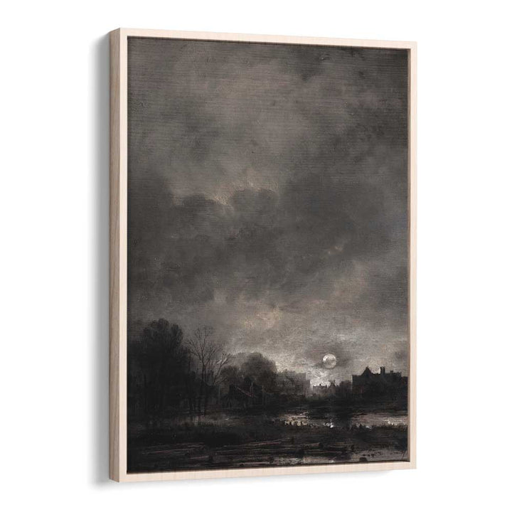 Moonlit Expanse Gothic Wall Art Prints in Oak Wood Floater Frame