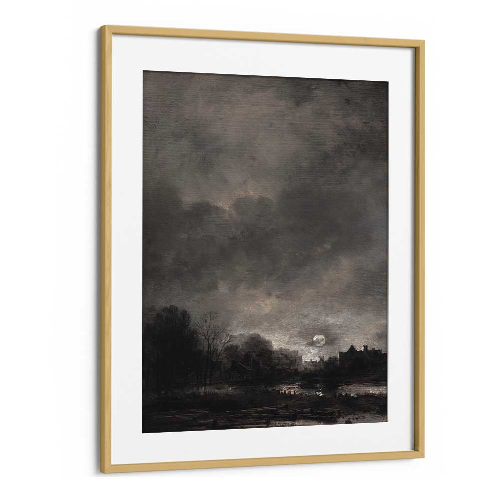 Moonlit Expanse Gothic Wall Art Prints in Oak Wood Frame With Mount