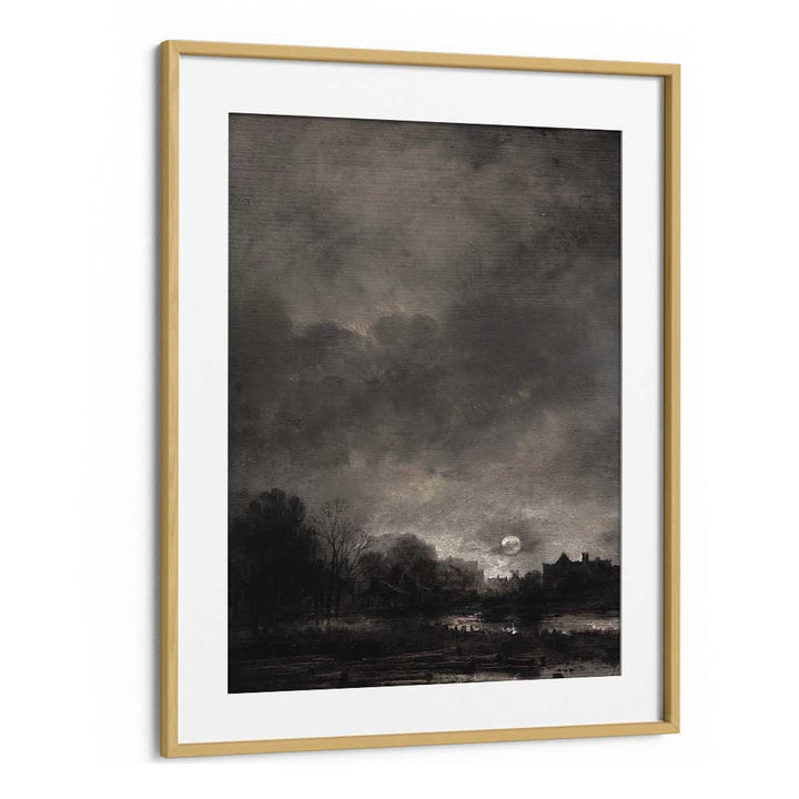 Moonlit Expanse Gothic Wall Art Prints in Oak Wood Frame With Mount