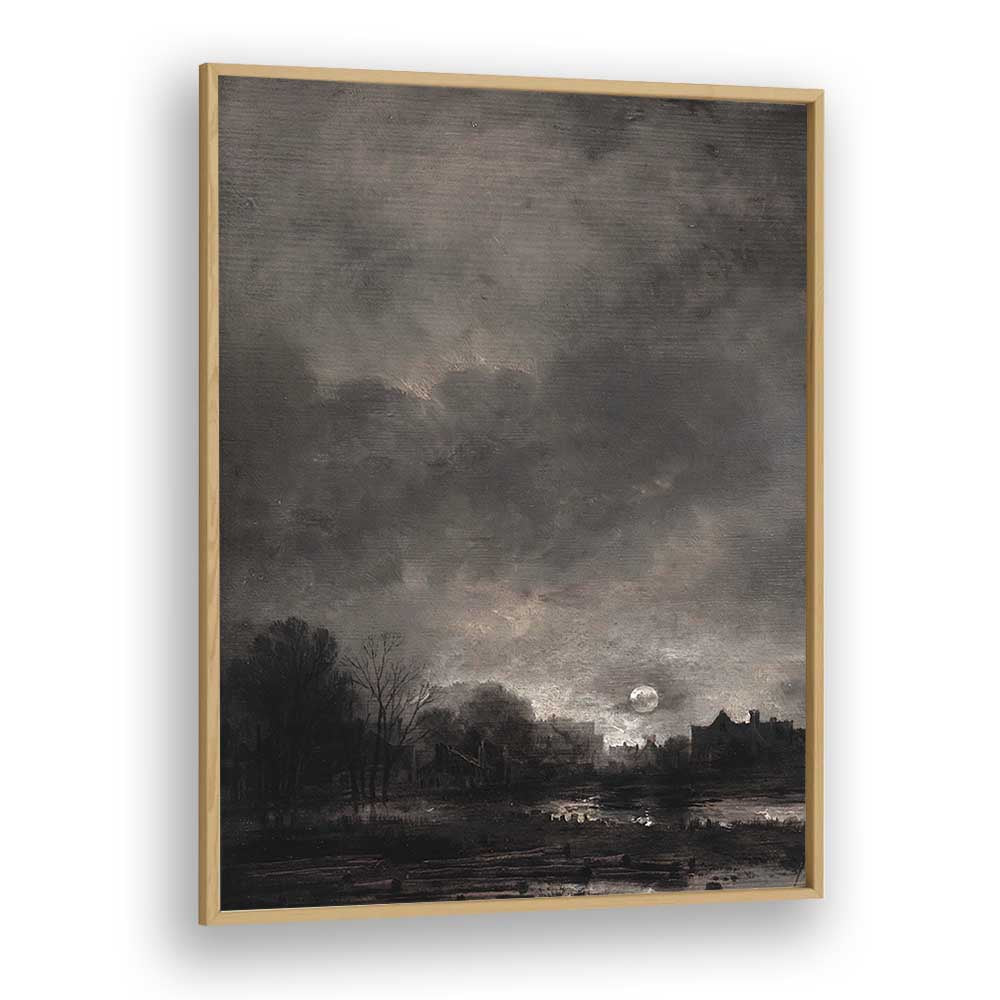 Moonlit Expanse Gothic Wall Art Prints in Oak Wood Plain Frame