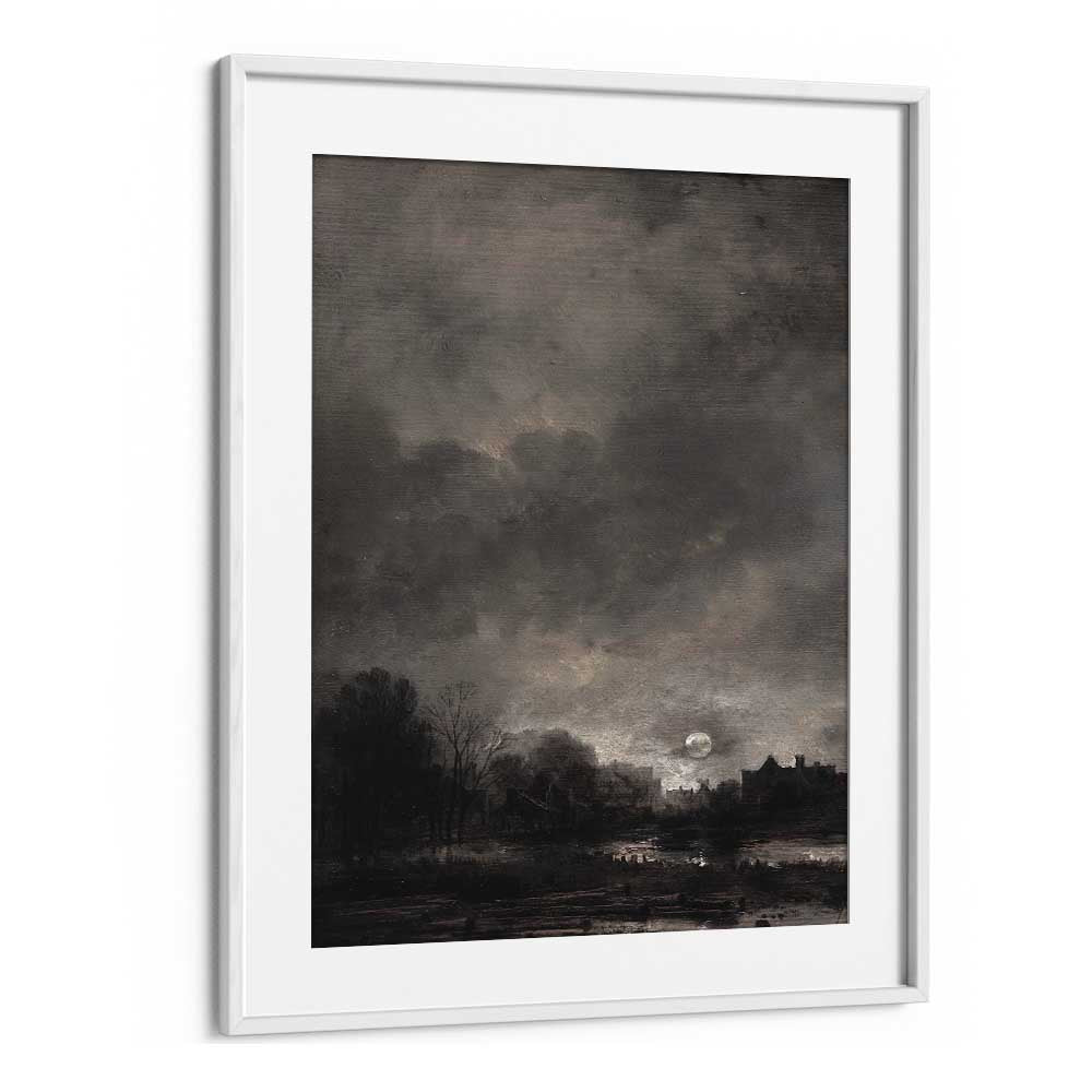 Moonlit Expanse Gothic Wall Art Prints in White Frame With Mount