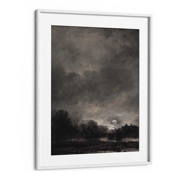 Moonlit Expanse Gothic Wall Art Prints in White Frame With Mount