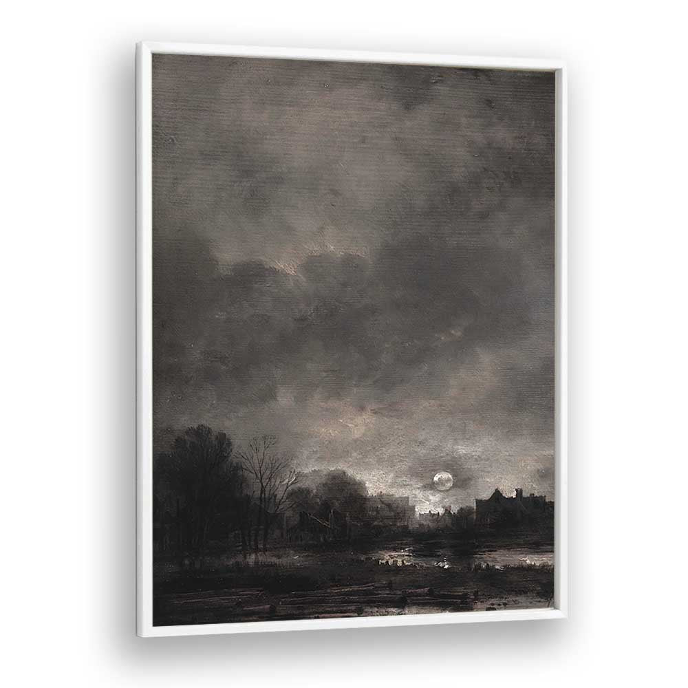 Moonlit Expanse Gothic Wall Art Prints in White Plain Frame