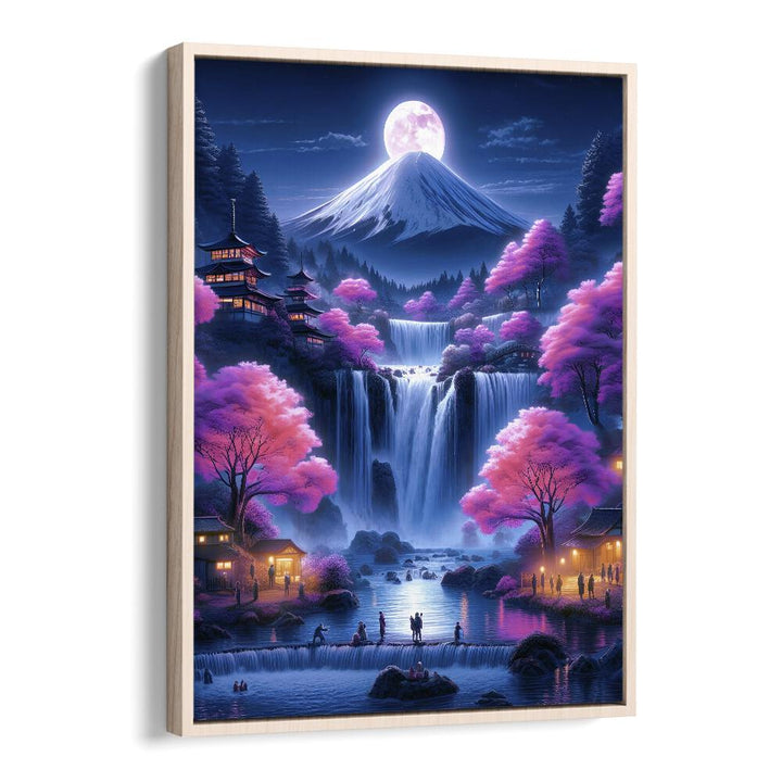 Moonshine Village By Ritvik Takkar Surrealism in Oak Wood Floater Frame