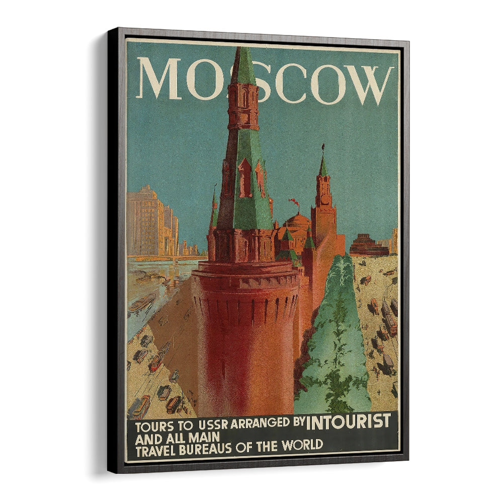 Moscow Retro Vintage Travel Vintage Travel Posters in Black Floater Frame