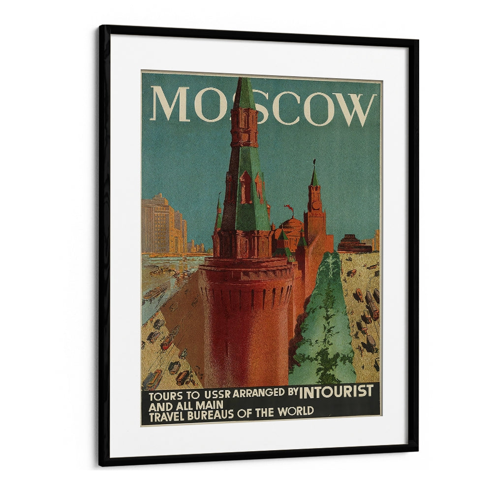 Moscow Retro Vintage Travel Vintage Travel Posters in Black Frame With Mount