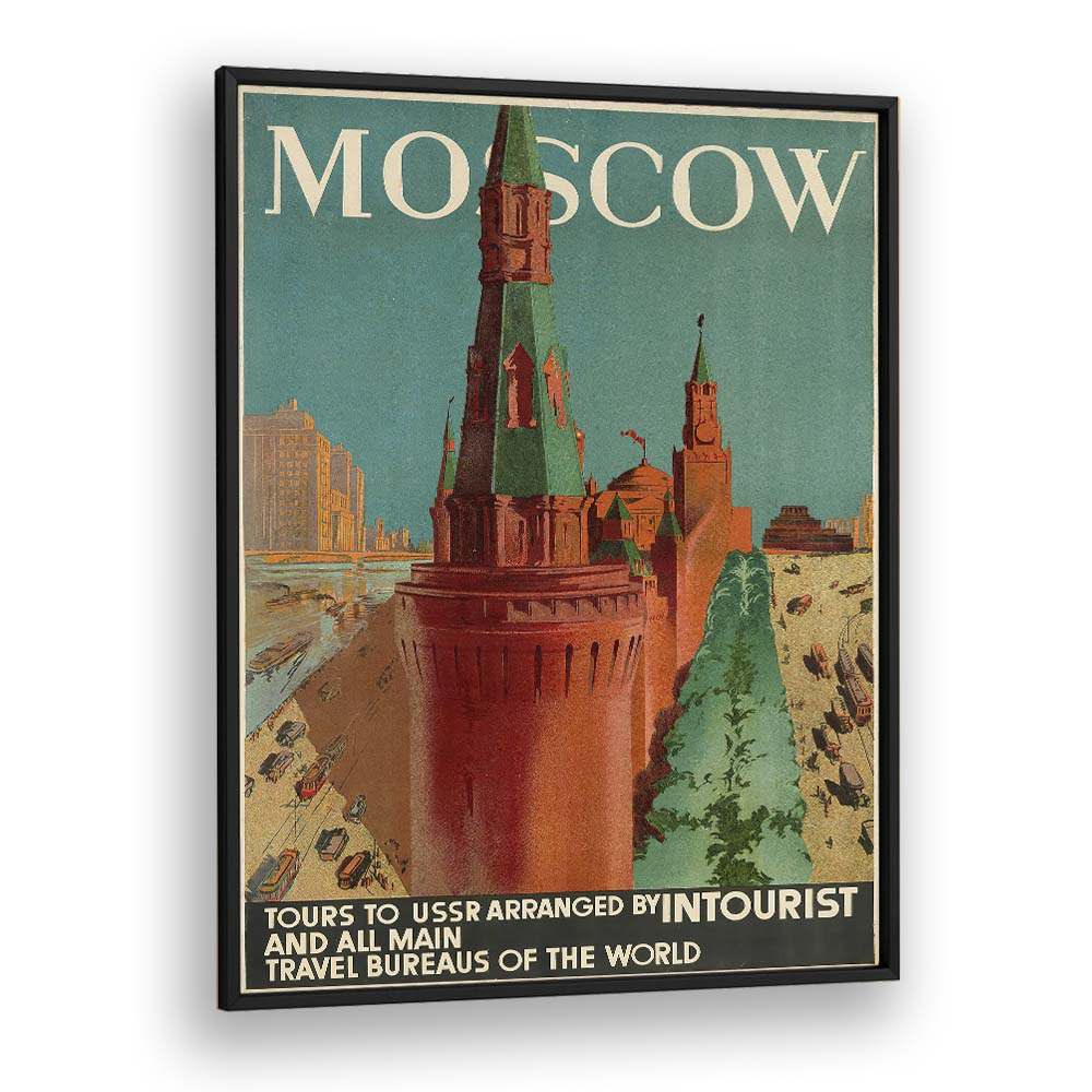 Moscow Retro Vintage Travel Vintage Travel Posters in Black Plain Frame