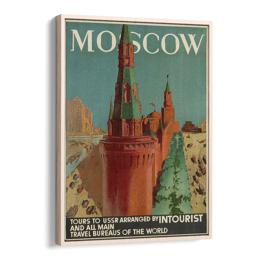 Moscow Retro Vintage Travel Vintage Travel Posters in Oak Wood Floater Frame