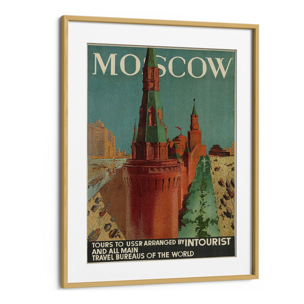 Moscow Retro Vintage Travel Vintage Travel Posters in Oak Wood Frame With Mount