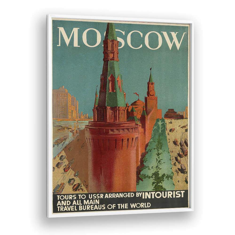 Moscow Retro Vintage Travel Vintage Travel Posters in White Plain Frame