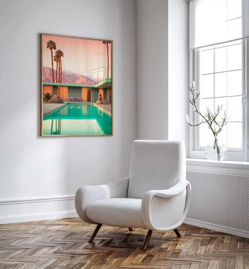 Experience vintage charm with MOTEL 66 PALM SPRINGS, BEACH PAINTINGS, showcasing mid-century design and a serene pool view.