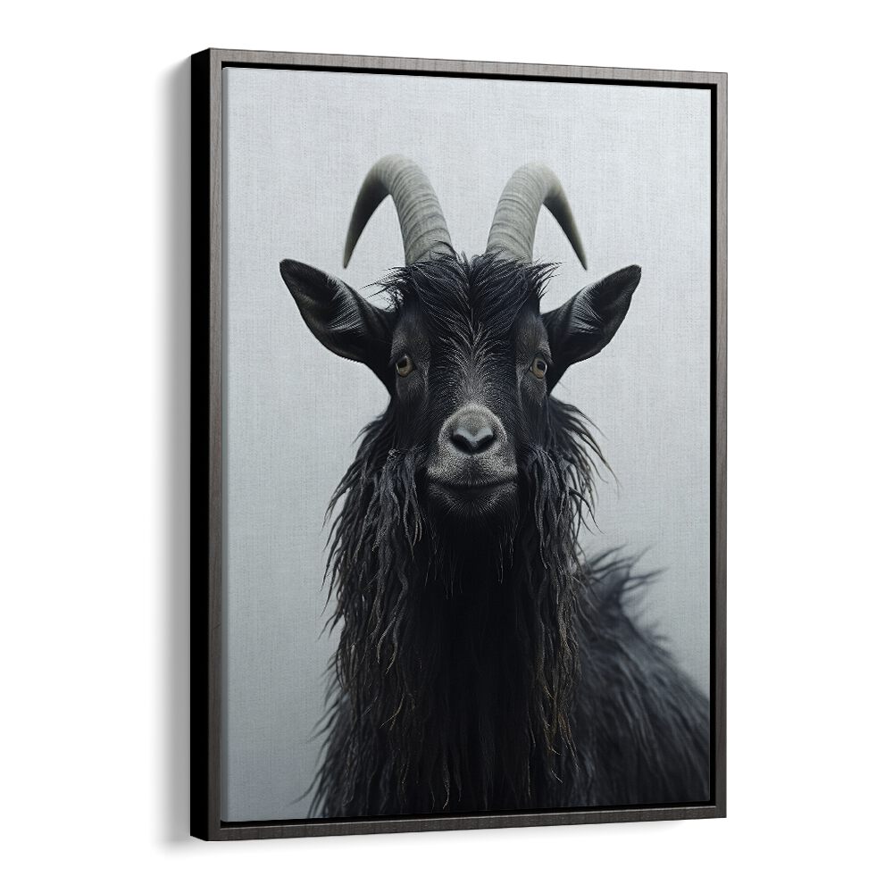 Mountain Goat by Treechild Wildlife Art Prints in Black Floater Frame