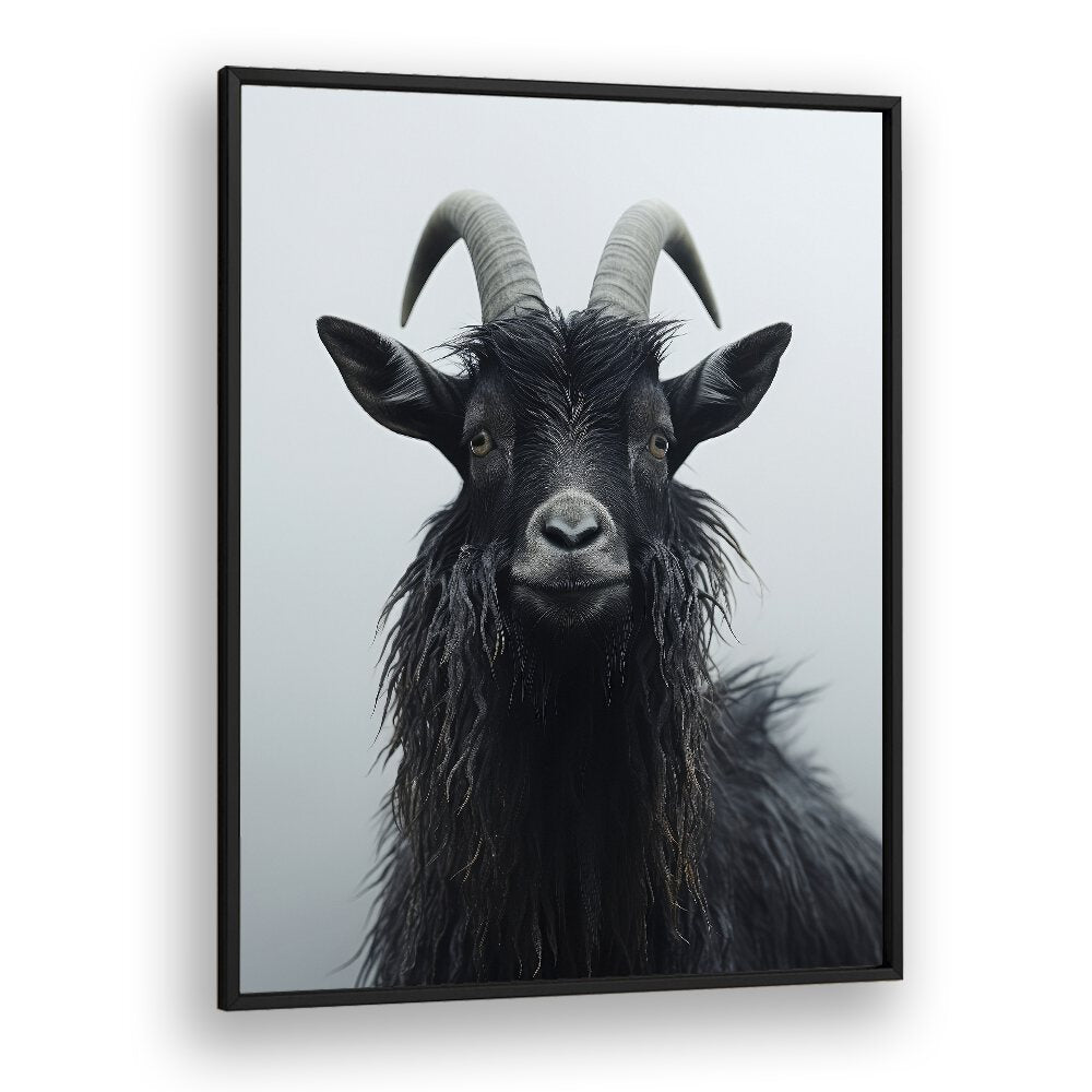 Mountain Goat by Treechild Wildlife Art Prints in Black Plain Frame