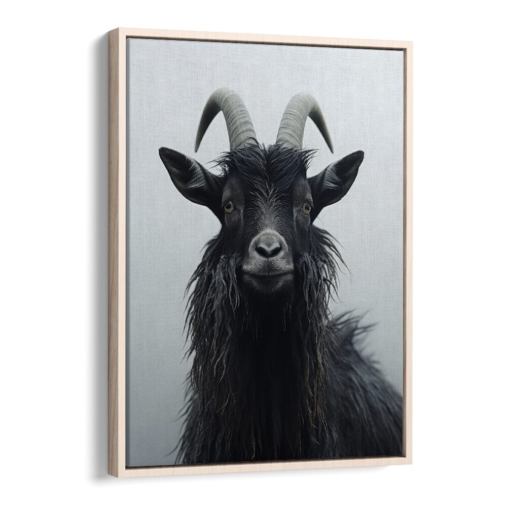 Mountain Goat by Treechild Wildlife Art Prints in Oak Wood Floater Frame