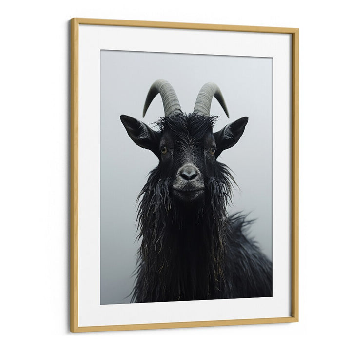 Mountain Goat by Treechild Wildlife Art Prints in Oak Wood Frame With Mount