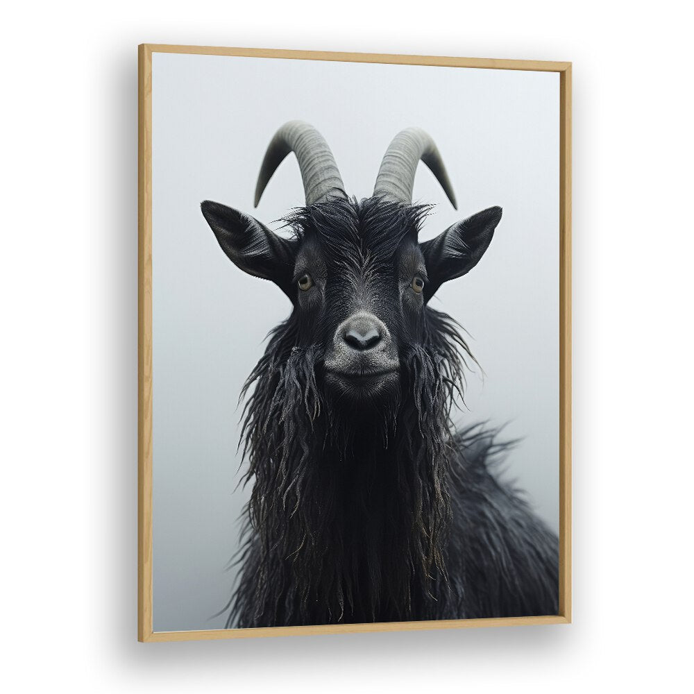 Mountain Goat by Treechild Wildlife Art Prints in Oak Wood Plain Frame