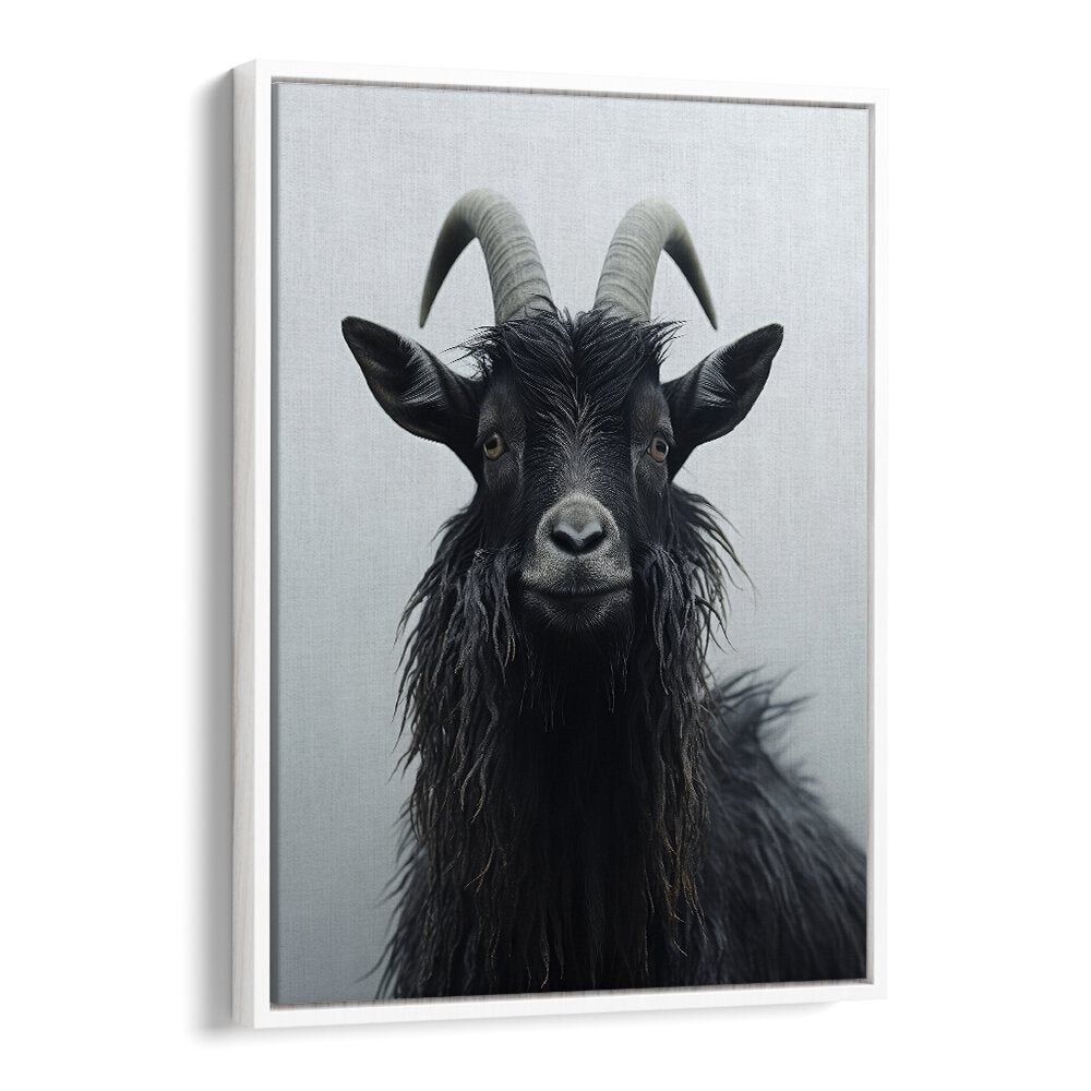 Mountain Goat by Treechild Wildlife Art Prints in White Floater Frame