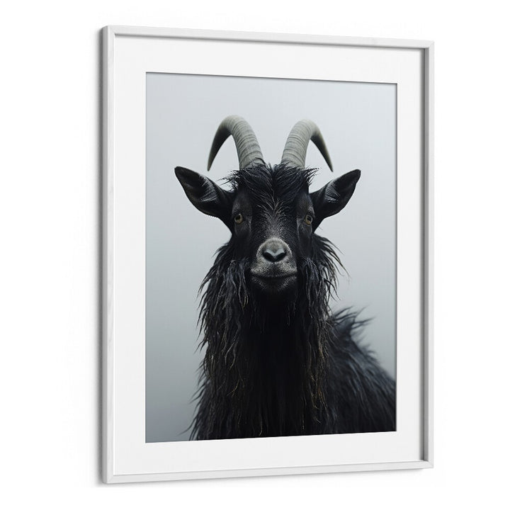 Mountain Goat by Treechild Wildlife Art Prints in White Frame With Mount