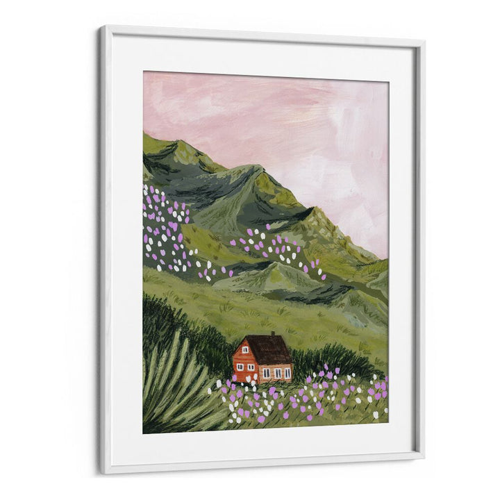 Mountain House By Sarah Gesek Landscape Art Prints in White Frame With Mount