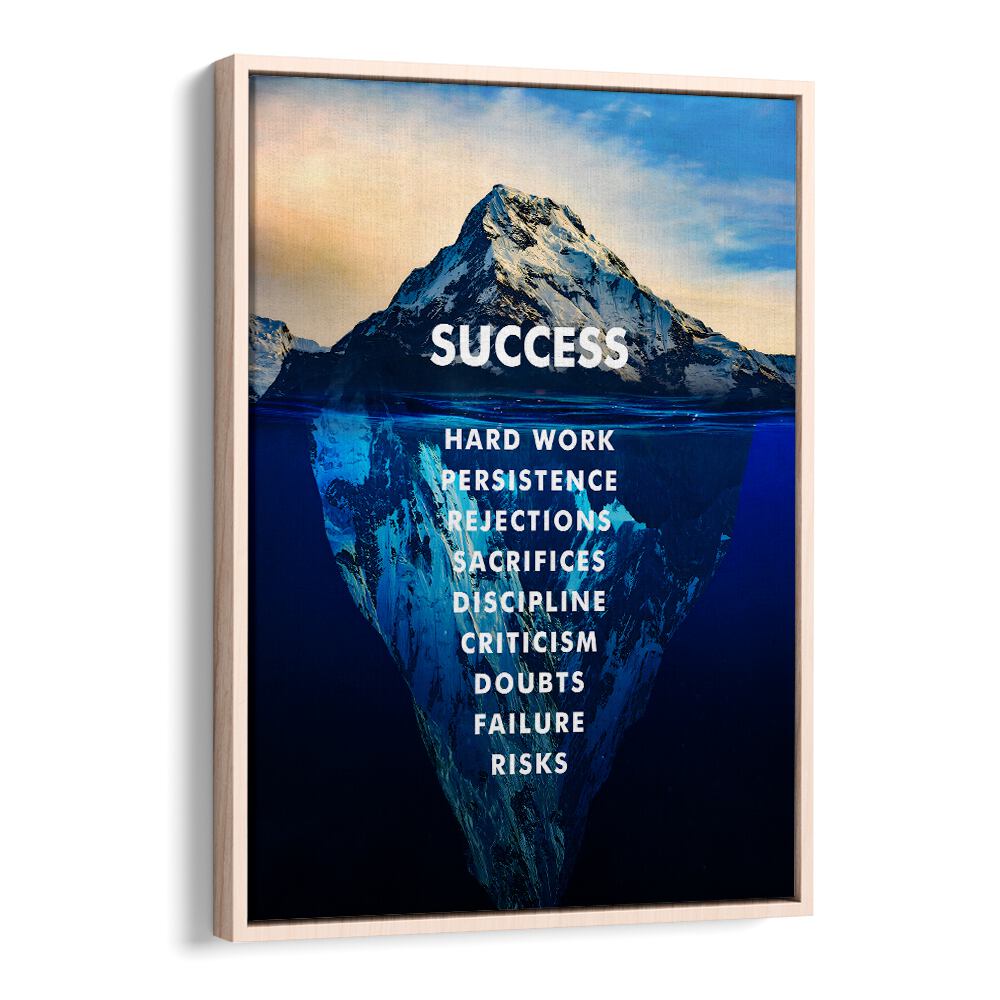 Mountain Of Success Ii Quotes And Typography Posters in Oak Wood Floater Frame