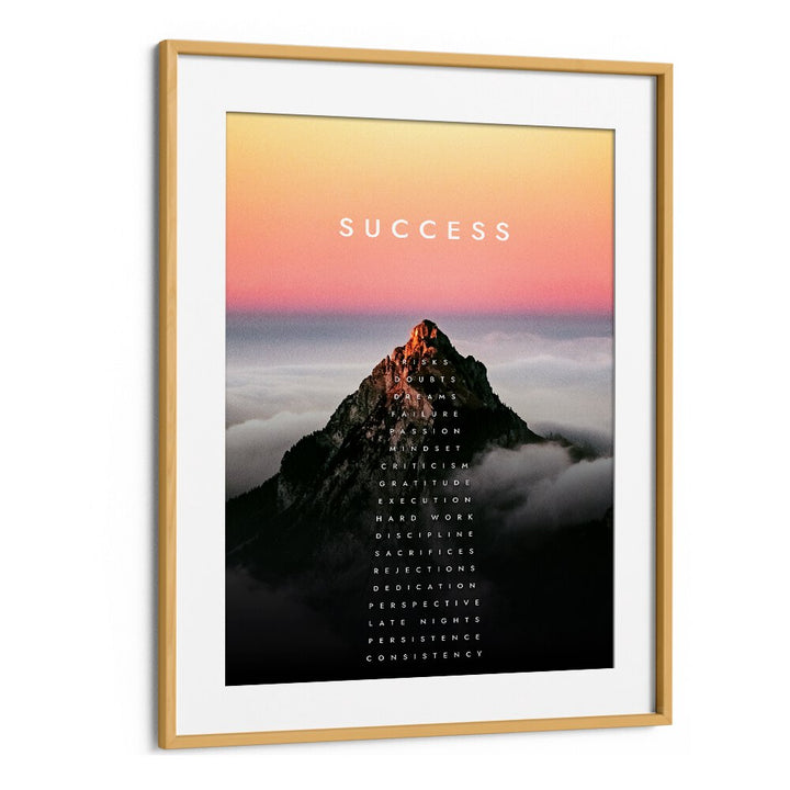 Framed "Mountain of Success, Quotes" poster, inspiring ambition and motivation for your space. Perfect decor piece!