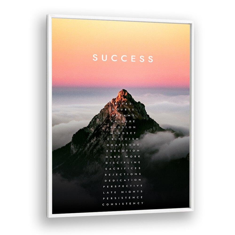 "Stylish MOUNTAIN OF SUCCESS, QUOTES poster inspiring ambition and motivation for your space."