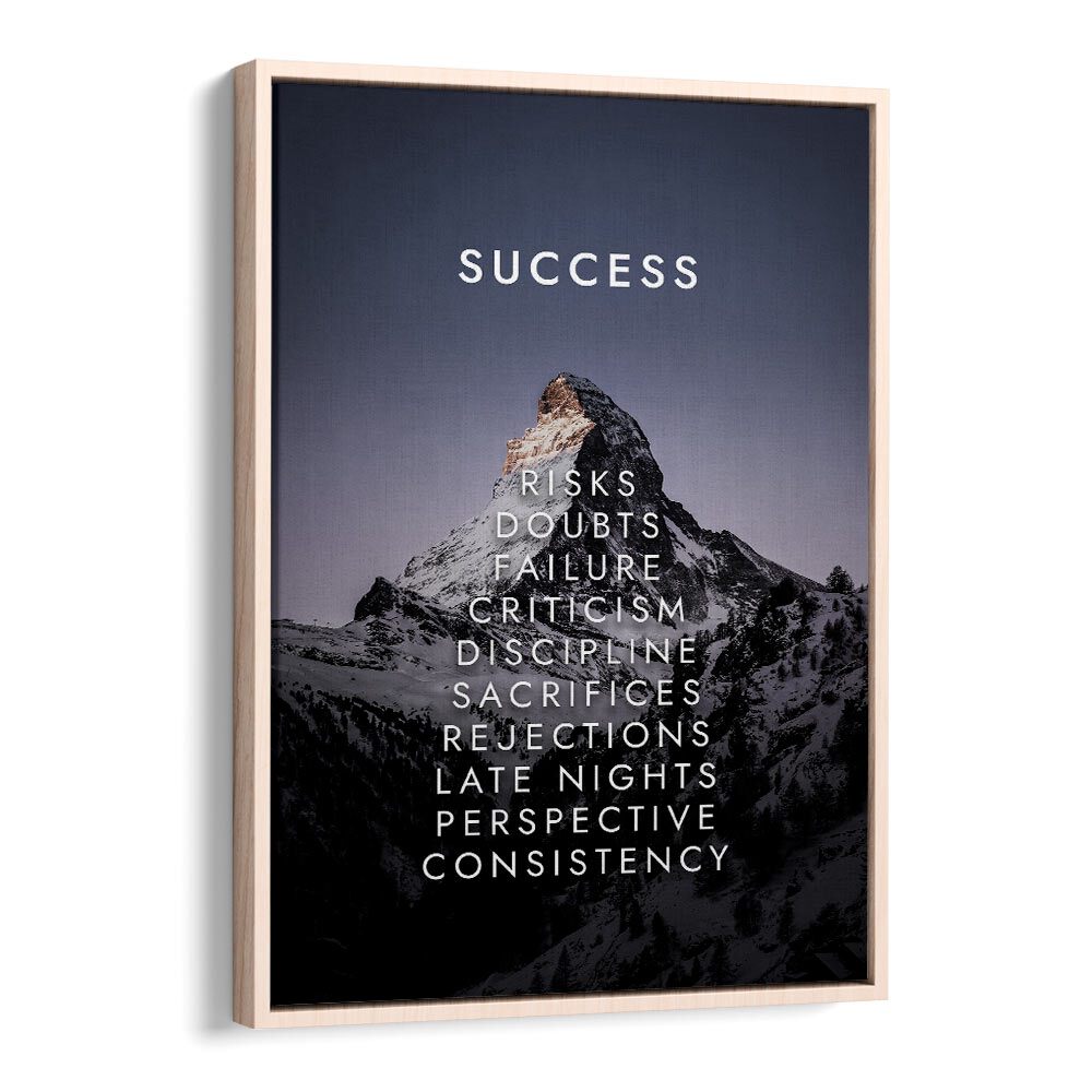 Mountain Of Success iii Quotes And Typography Posters in Oak Wood Floater Frame