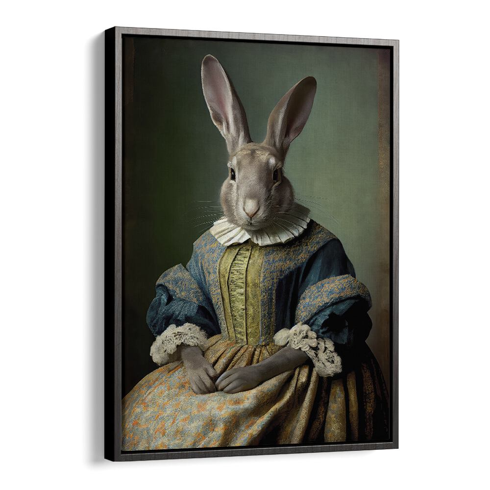 Mrs Bunny by Treechild Kids Art Prints in Black Floater Frame