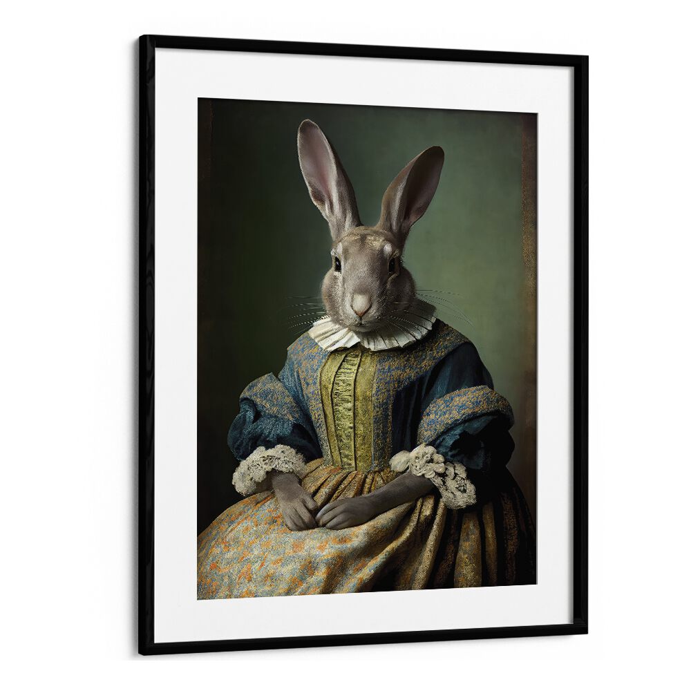 Mrs Bunny by Treechild Kids Art Prints in Black Frame With Mount