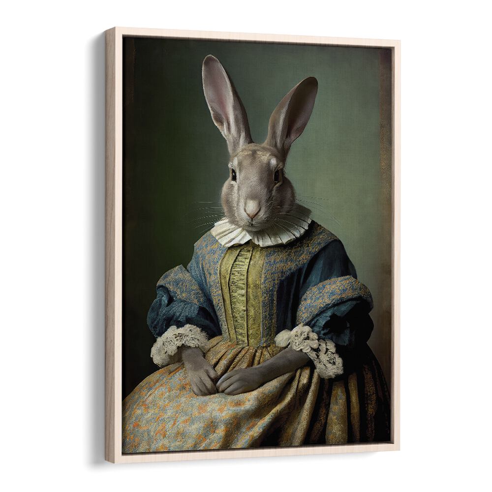 Mrs Bunny by Treechild Kids Art Prints in Oak Wood Floater Frame