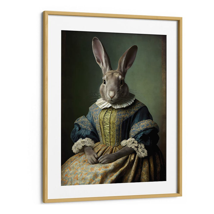 Mrs Bunny by Treechild Kids Art Prints in Oak Wood Frame With Mount