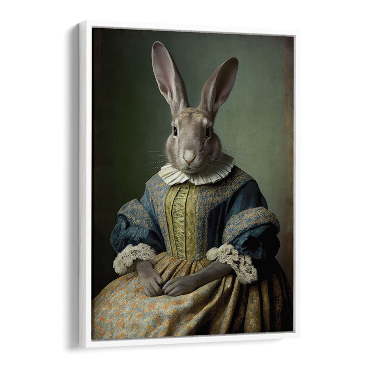 Mrs Bunny by Treechild Kids Art Prints in White Floater Frame