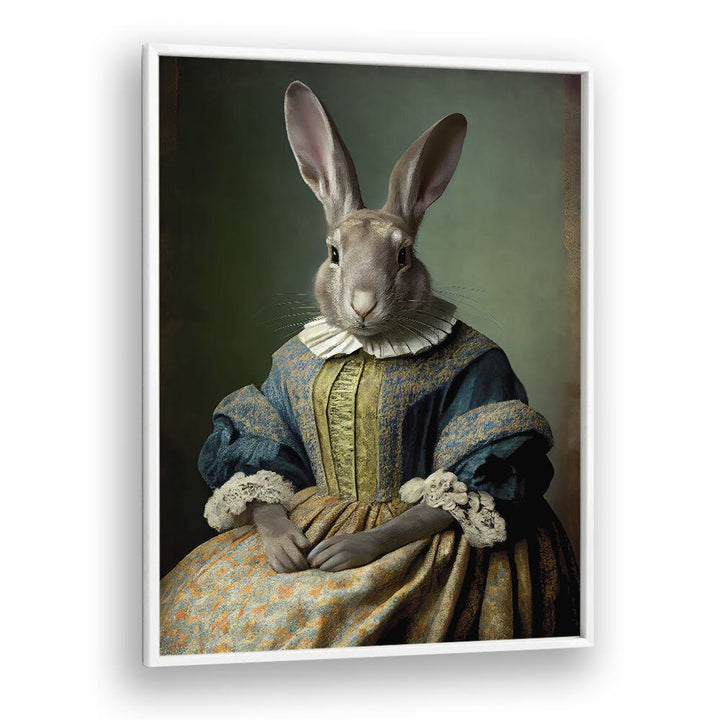 Mrs Bunny by Treechild Kids Art Prints in White Plain Frame