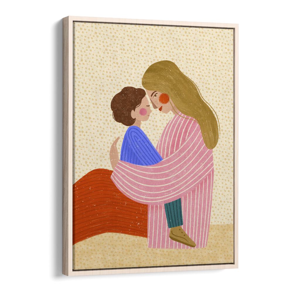 Mum Love By Bea Muller Women Illustration Paintings in Oak Wood Floater Frame