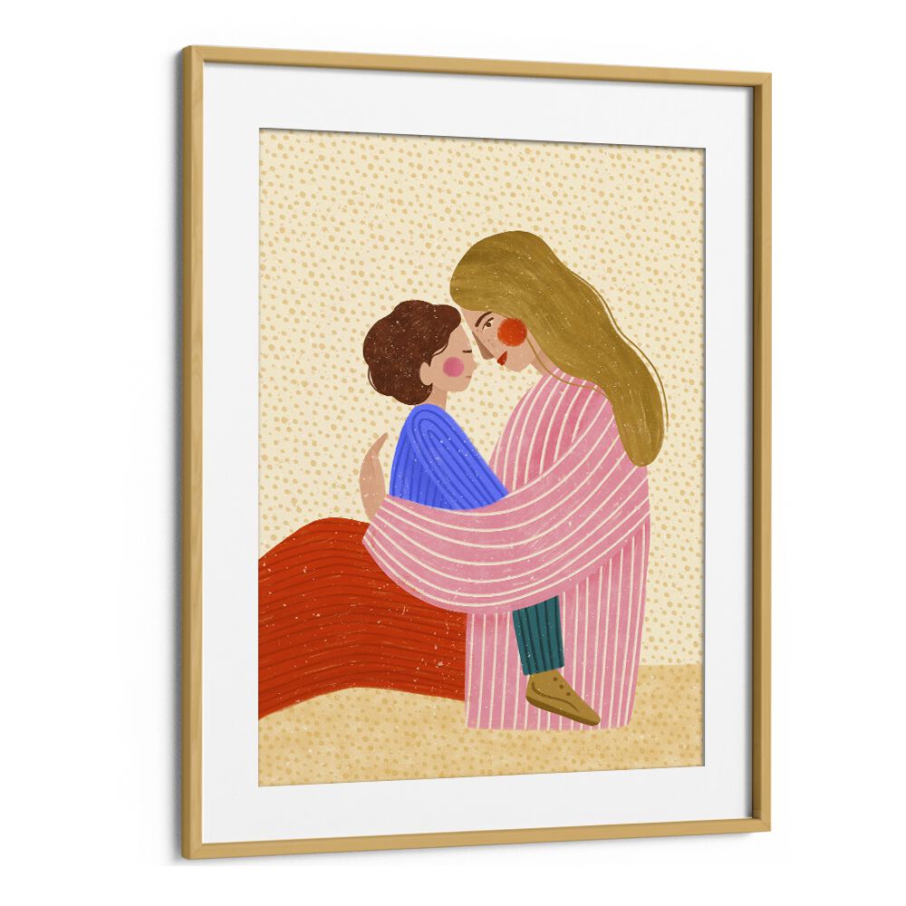 Mum Love By Bea Muller Women Illustration Paintings in Oak Wood Frame With Mount