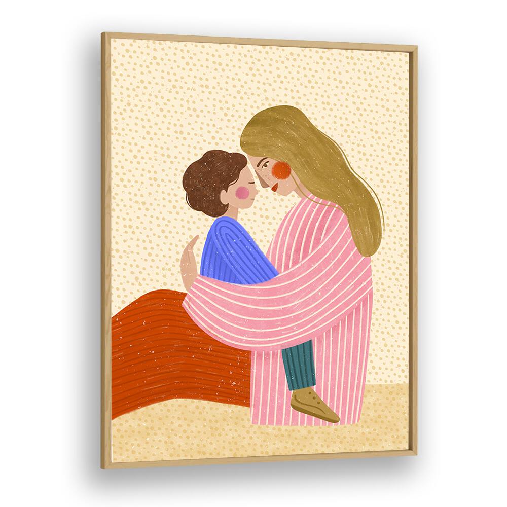 Mum Love By Bea Muller Women Illustration Paintings in Oak Wood Plain Frame