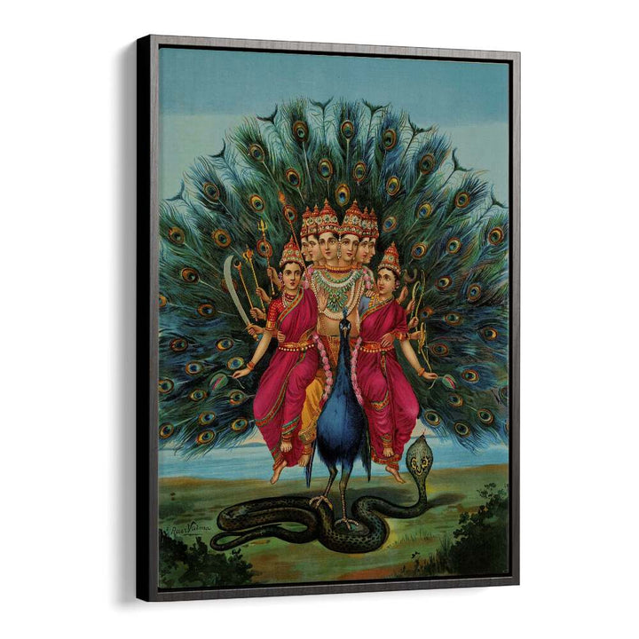 Murugan By Raja Ravi Varma Indian Paintings in Black Floater Frame