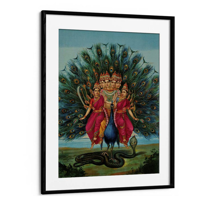 Murugan By Raja Ravi Varma Indian Paintings in Black Frame With Mount