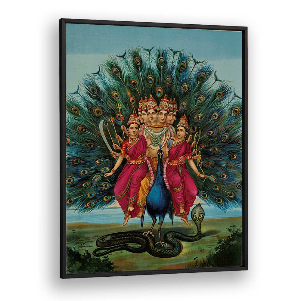 Murugan By Raja Ravi Varma Indian Paintings in Black Plain Frame