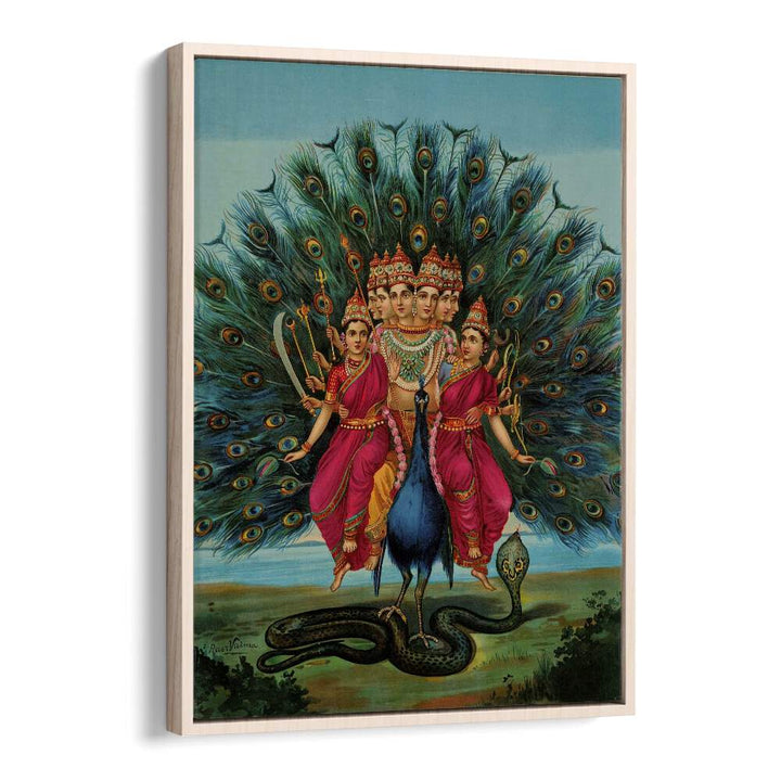 Murugan By Raja Ravi Varma Indian Paintings in Oak Wood Floater Frame