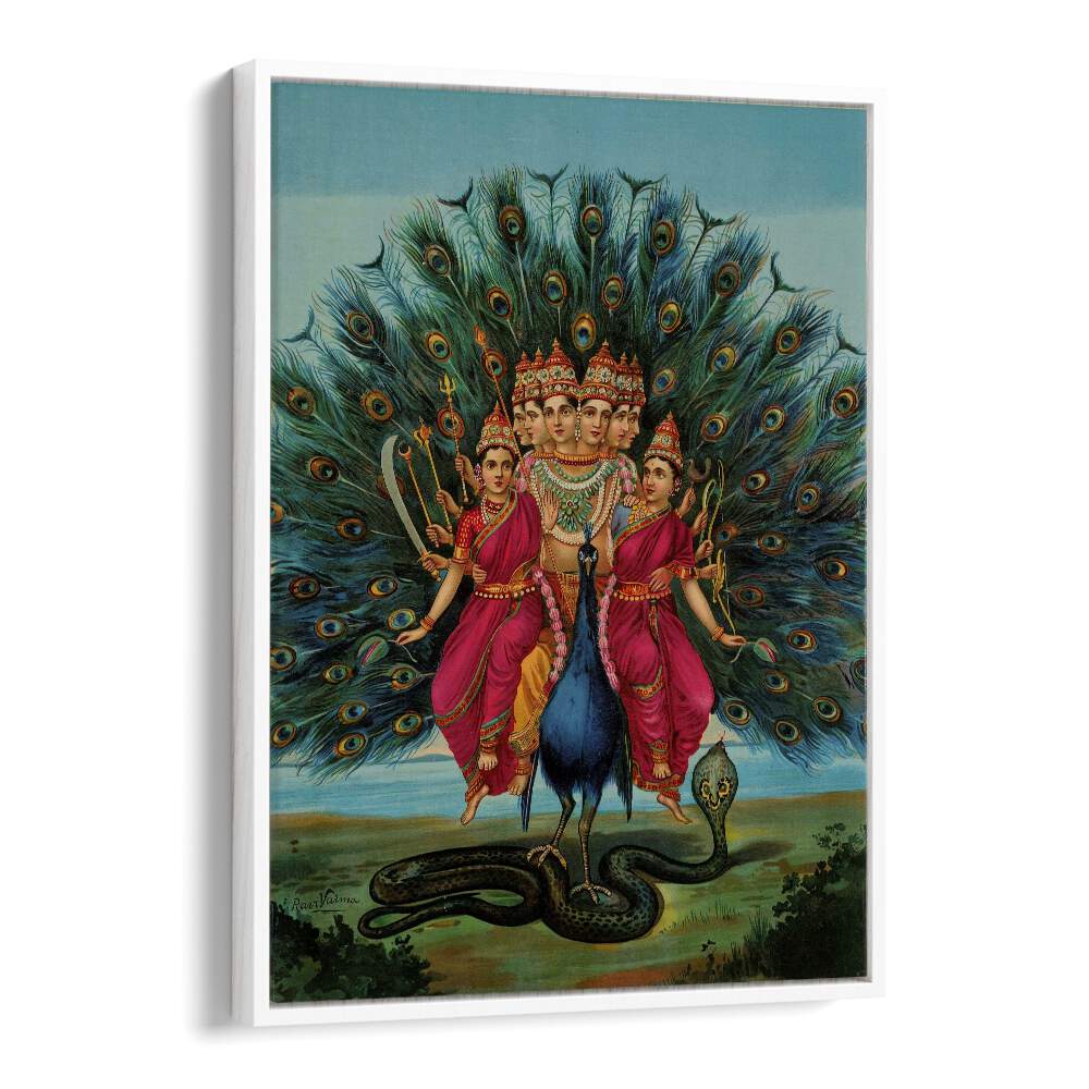 Murugan By Raja Ravi Varma Indian Paintings in White Floater Frame