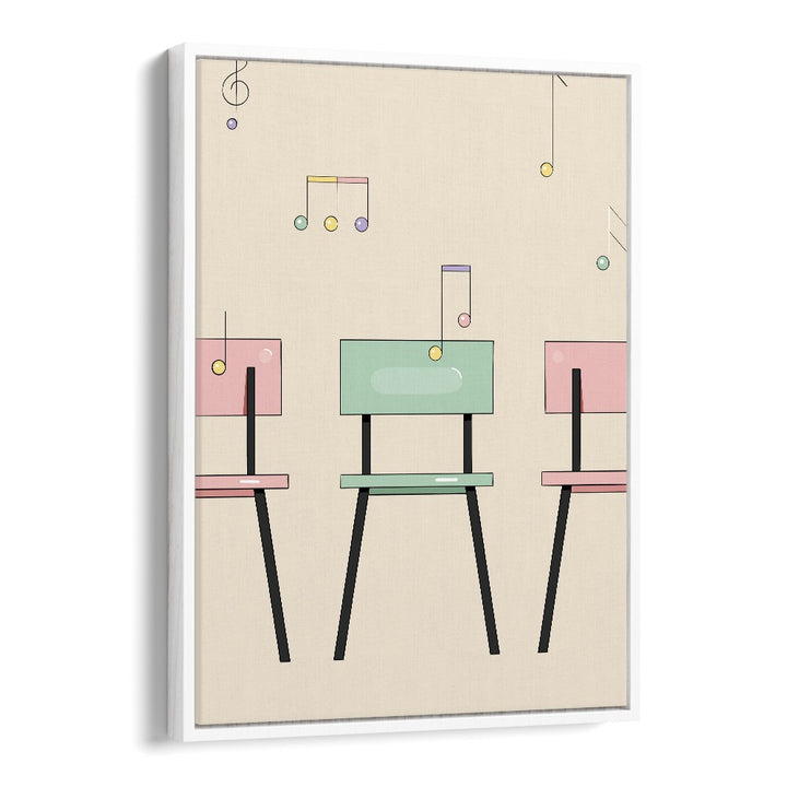 Musical Chairs By Samridhi Sharma Gaming Posters in White Floater Frame