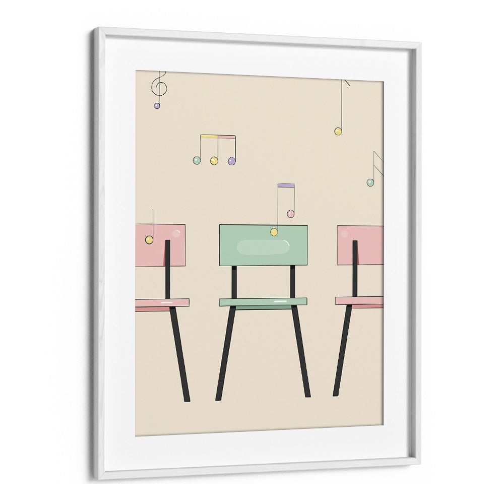 Musical Chairs By Samridhi Sharma Gaming Posters in White Frame With Mount