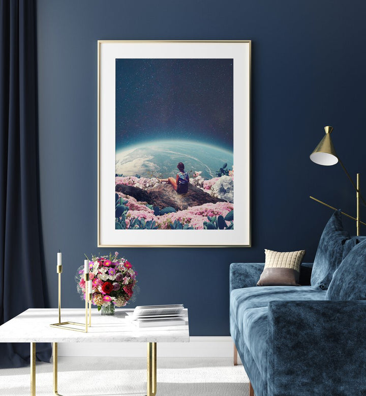 My World Blossomed When I Loved You By Frank Moth Surreal Art Prints Surrealism in White Frame With Mount placed on a wall beside a sofa and a table