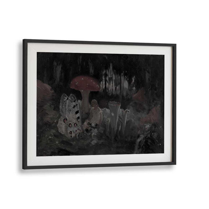 Mysteries In The Moss Whispering Mushrooms At Dawn Gothic Art Prints in Black Frame With Mount