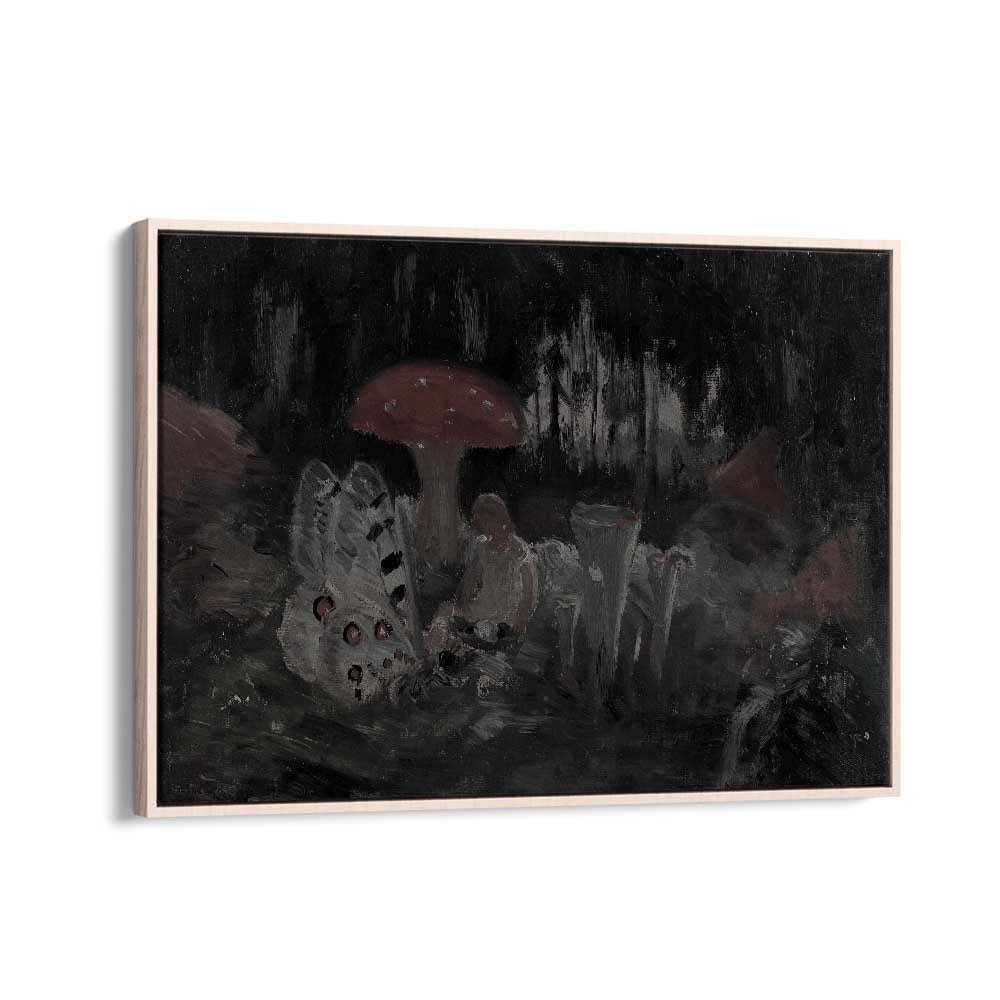 Mysteries In The Moss Whispering Mushrooms At Dawn Gothic Art Prints in Oak Wood Floater Frame