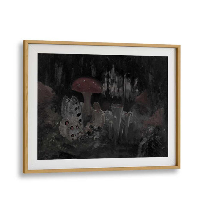 Mysteries In The Moss Whispering Mushrooms At Dawn Gothic Art Prints in Oak Wood Frame With Mount