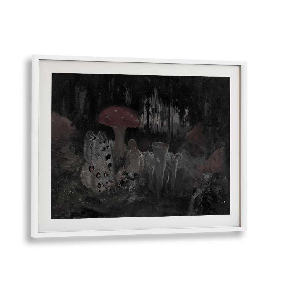 Mysteries In The Moss Whispering Mushrooms At Dawn Gothic Art Prints in White Frame With Mount