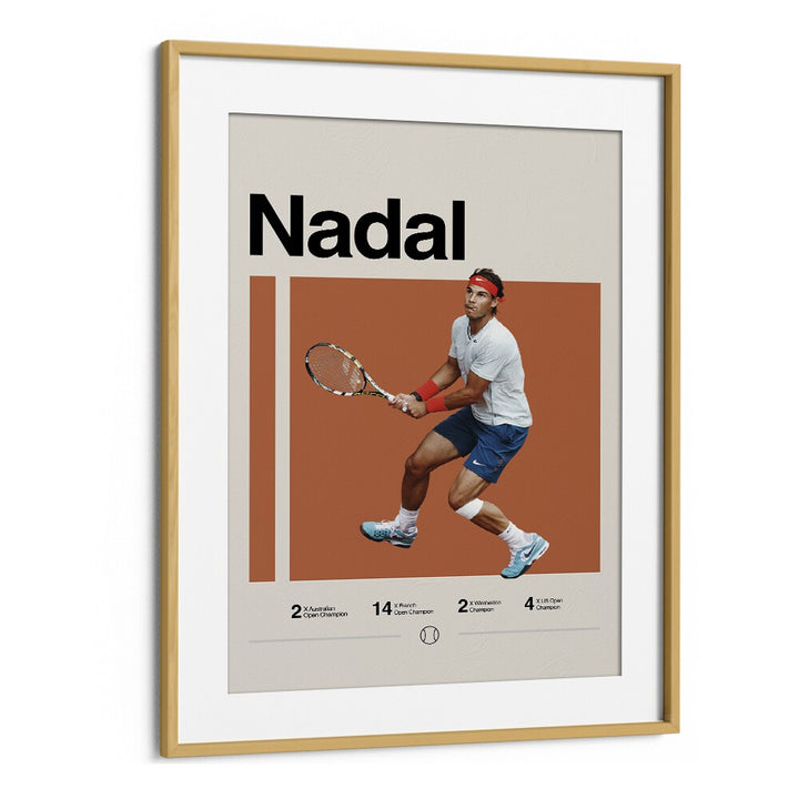 Nadal triumph Sports Art Artwork in Oak Wood Frame With Mount