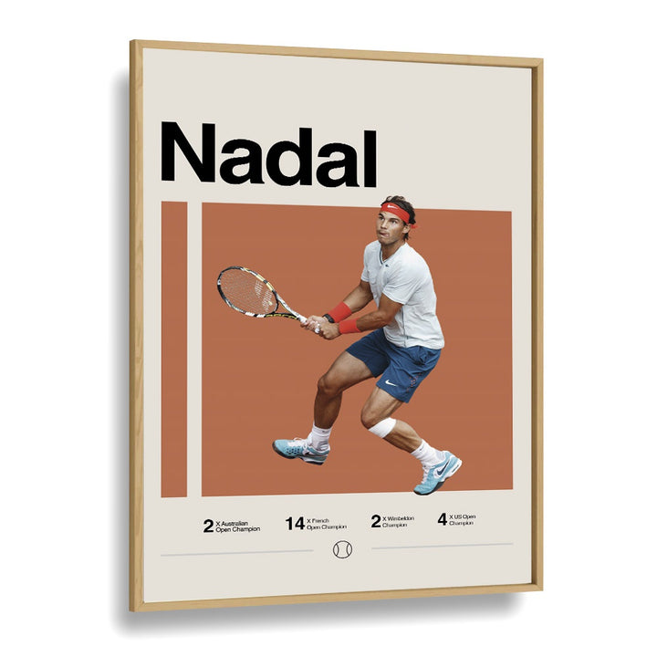 Nadal triumph Sports Art Artwork in Oak Wood Plain Frame